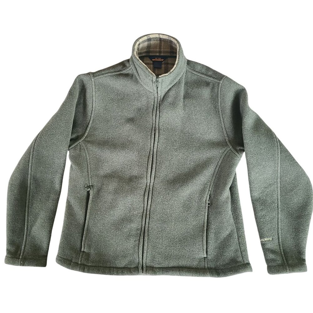 Woolrich Women's Size M Hunter Green Wool Full-Zip Jacket Plaid Collar Lining